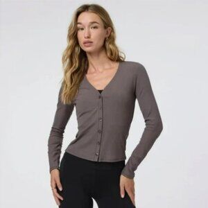 Vuori Long Sleeve Pose Cardigan Taupe Size Medium